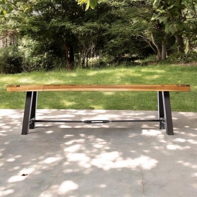 Alilang 63.00 inch Solid Wood Dining Bench with Industrial Metal Legs-Rustic