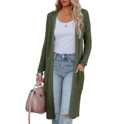 Womens Casual Knit Cardigan Long Sleeve Mid Length Fitted Pocket Sweater Cardigan