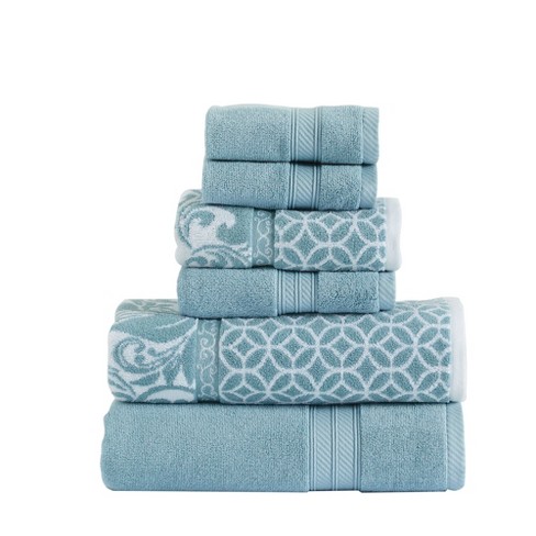 Modern Threads Reversible Yarn Dyed Jacquard 6 Piece Towel Set, Trefoil ...