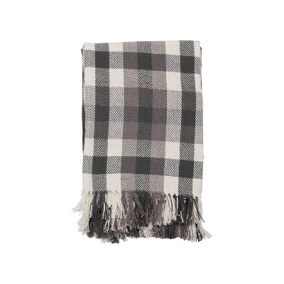 Gray Plaid Buffalo Check Hand Woven 50 x 60 inch Cotton Throw Blanket with Hand Tied Fringe - Foreside Home & Garden