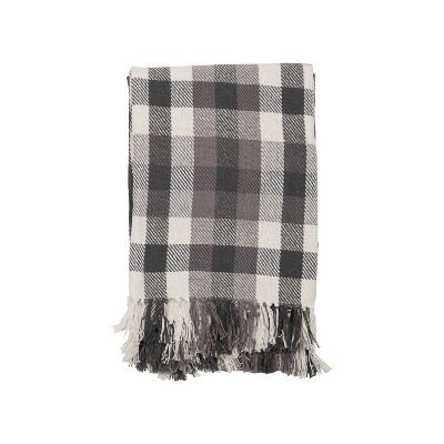 Gray Plaid Buffalo Check Hand Woven 50 x 60 inch Cotton Throw Blanket with Hand Tied Fringe - Foreside Home & Garden