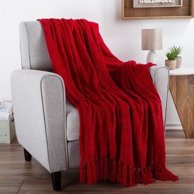 Hastings Home Oversized Chenille Throw Blanket - 60" x 70", Vineyard Red