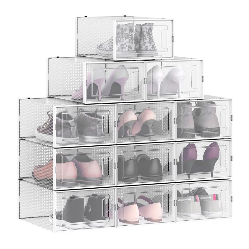 SONGMICS 12 Pack Shoe Storage Box, Clear Plastic Stackable Shoe Organizer for Closet, 1 of 10