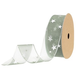 Unique Bargains Gift Wrapping Wide Star Sheer Wired Sparkly Chiffon Ribbon 1 Pc - 1 of 4