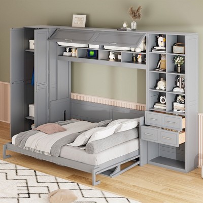 Whisen Queen Size Murphy Bed Wall Bed with Closet , Drawers and Shelves