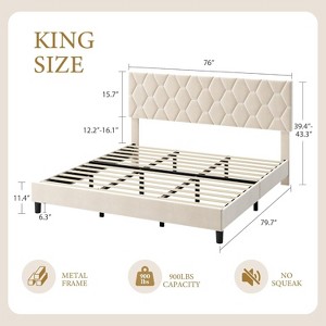 Homhougo Twin Size Platform Bed Frame with Upholstered Headboard and Wooden Slats Support Upholstered Mattress Foundation/No Box Spring - 1 of 4