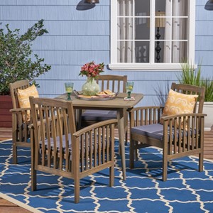 Christopher Knight Home Laussat Outdoor Acacia Wood 5 Piece Dining Set with Cushion - 1 of 4