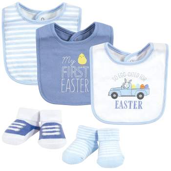 Hudson Baby Infant Boy Cotton Bib and Sock Set, Easter Truck, 0-9 Months