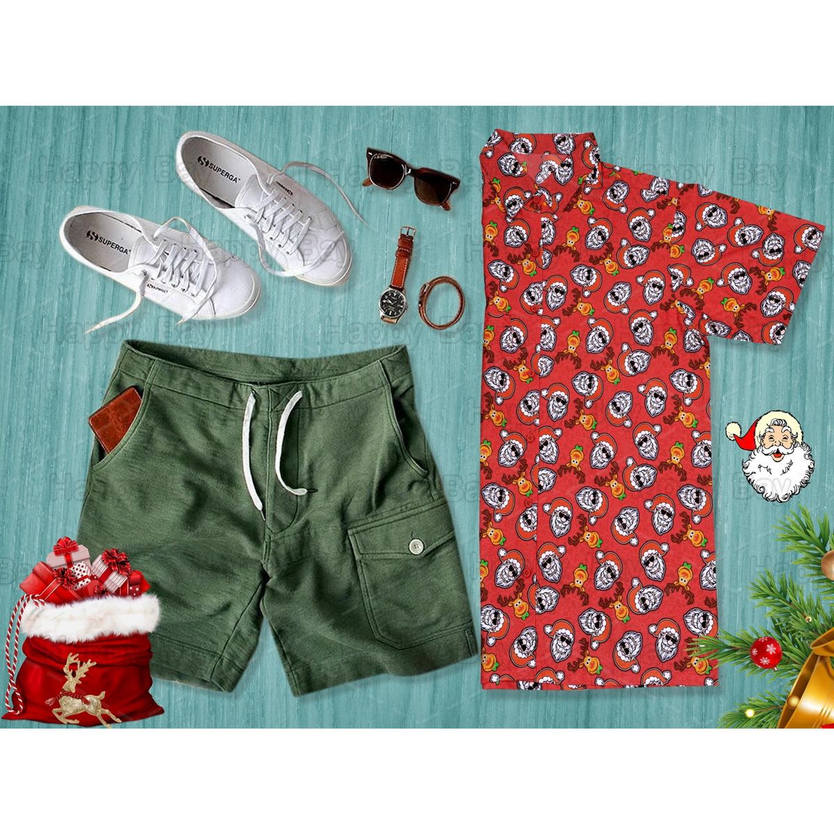 HAPPY BAY Mens Hawaiian Shirts Short Sleeve Button Down Shirt Men's Christmas Tree Shirts Casual Vacation Shirt for Men Funny 3XL Red - thumbnail 6