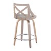 24" Farmhouse Fixed-Height Counter Stool with Swivel in Light Wood and Fabric with Round Chrome Footrest, Set of 2 - 4 of 4