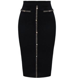 INSPIRE CHIC Women's High Waist Business Work Tweed Trim Button Decor Bodycon Skirts - 1 of 4