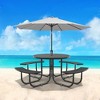 COWLOWN Black 46" Round Outdoor Steel Picnic Table with Central Umbrella Pole, Outdoor Gatherings - 3 of 4
