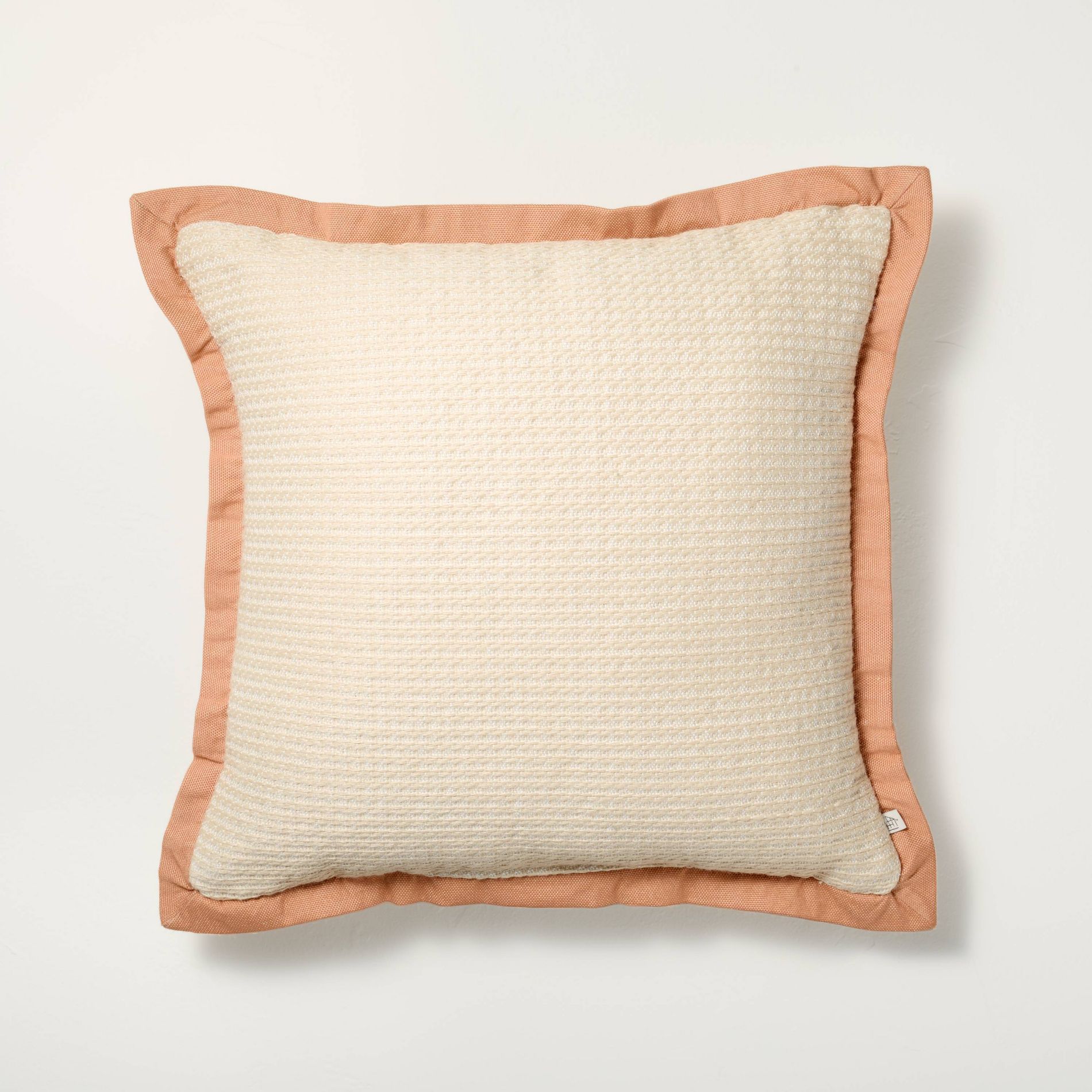 18"x18" Textured Woven Flange Detail Indoor/Outdoor Square Throw Pillow Natural/Blush - Hearth & Hand™ with Magnolia