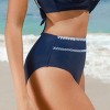 Women's Chic Navy High-Waisted White Trim Bikini Bottoms - Cupshe - image 3 of 4