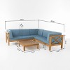 GDFStudio Keith Outdoor Acacia Wood 5 Seater Sectional Sofa Chat Set with Water-Resistant Cushions - 3 of 4
