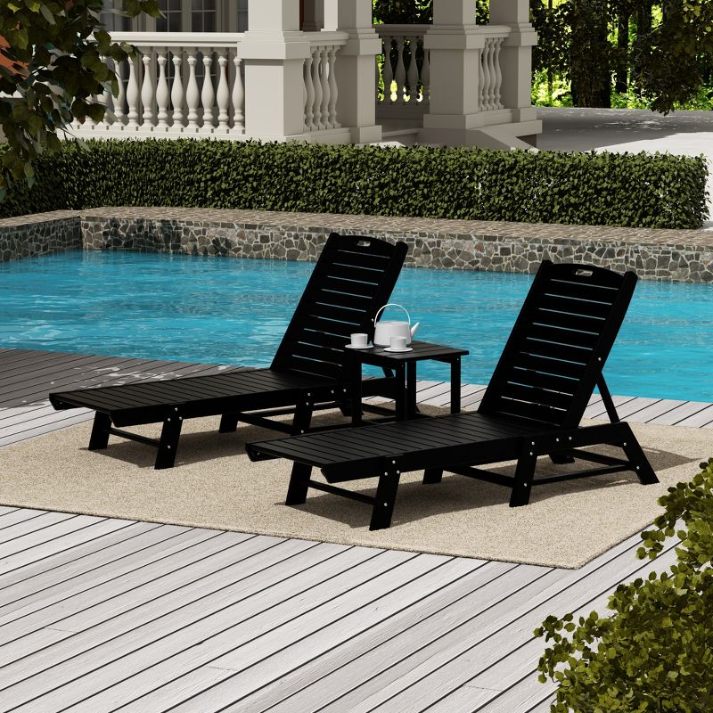 WestinTrends 3 Pieces Poly Outdoor Patio Chaise Lounge Chair with Side Table Set, 2 of 3
