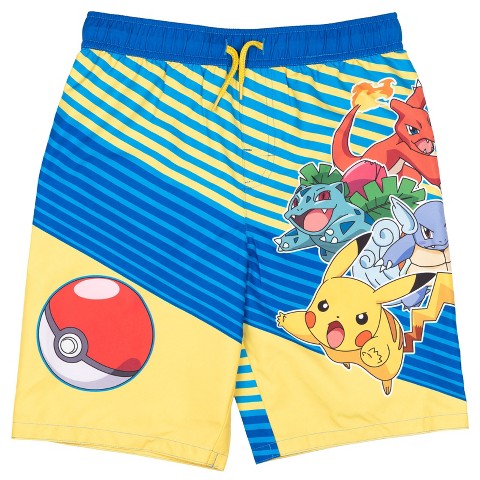 Pokemon Big Boys' Graphic Allover Print Swim Shorts with Elastic Waist and Drawstring Pikachu Ivysaur Blue 8