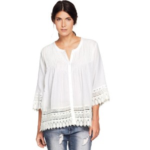 ellos Women's Plus Size Crochet Trim Blouse - 1 of 4