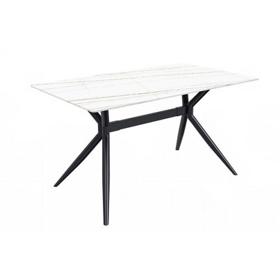 LeisureMod Elega Modern Dining Table Rectangular Tabletop and Durable Black Stainless Steel Base for Kitchen and Dining Room