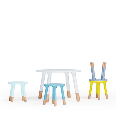 Be Mindful Kids Playroom Round Wooden Activity Table Set with 4 Multicolor Stools Chairs for Children Ages 3 to 6 Years