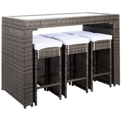 Hutton 7-Piece Gray Brown and White Outdoor Dining Set
