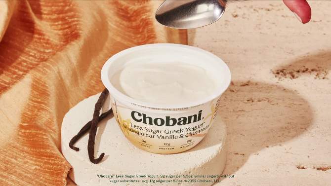 Chobani Less Sugar Low-Fat Blended Madagascar Vanilla &#38; Cinnamon Greek Yogurt - 5.3oz, 2 of 9, play video