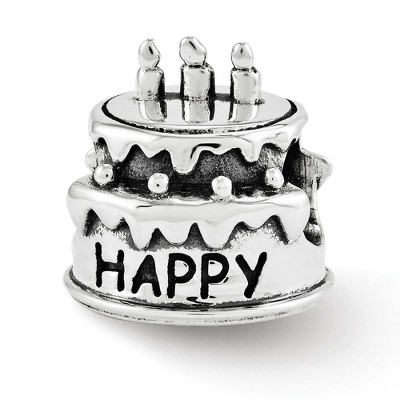 Black Bow Jewelry Happy Birthday Cake Bead Charm in Antiqued Sterling Silver
