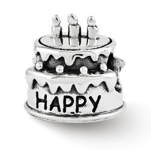 Black Bow Jewelry Happy Birthday Cake Bead Charm in Antiqued Sterling Silver - 1 of 4