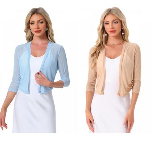 INSPIRE CHIC Women's 3/4 Sleeve Open Front Mesh Sheer Chiffon Bolero Shrug 2 Packs - 1 of 4