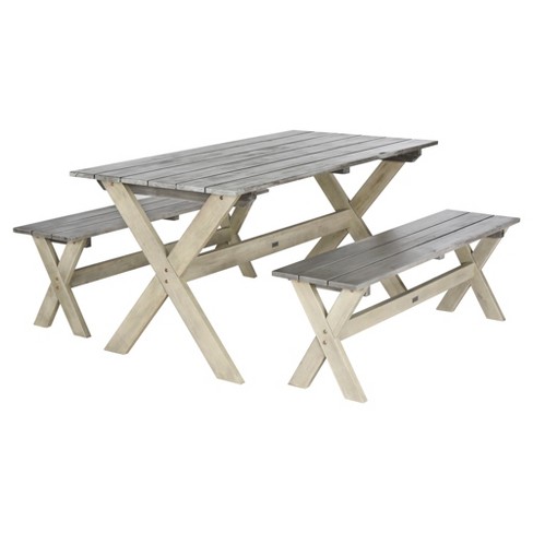 Marina 3pc Rectangle Wood Patio Dining Set Gray White