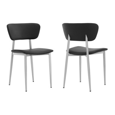 Set of 2 Faux Leather Dining Chairs with Curved Open Back Black/Silver - Benzara