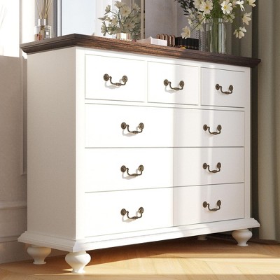 Dresser for Bedroom, Dressers & Chests of Drawers with 9 Wide Drawers, Tall Dresser with Ornately Carved Metal Handles