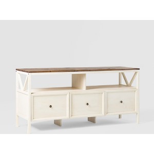 Farmhouse 3 Drawer Wood TV Stand for TVs up to 65" Rustic Oak/White Wash - Saracina Home: Media Storage Console - 1 of 4