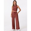 Allegra K Women's 2 Piece Crew Neck Sleeveless Crop Tank and Wide Leg Pants Summer Lounge Set - 2 of 4