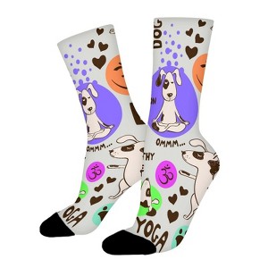 Dog Doing Yoga Position Women Printed Crew Socks Funny Funky Socks Soft Polyester Novelty Gifts for Artists Men - 1 of 1
