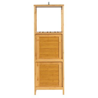 Natural Bamboo 3-Tier Slatted Shelf with Storage Crates