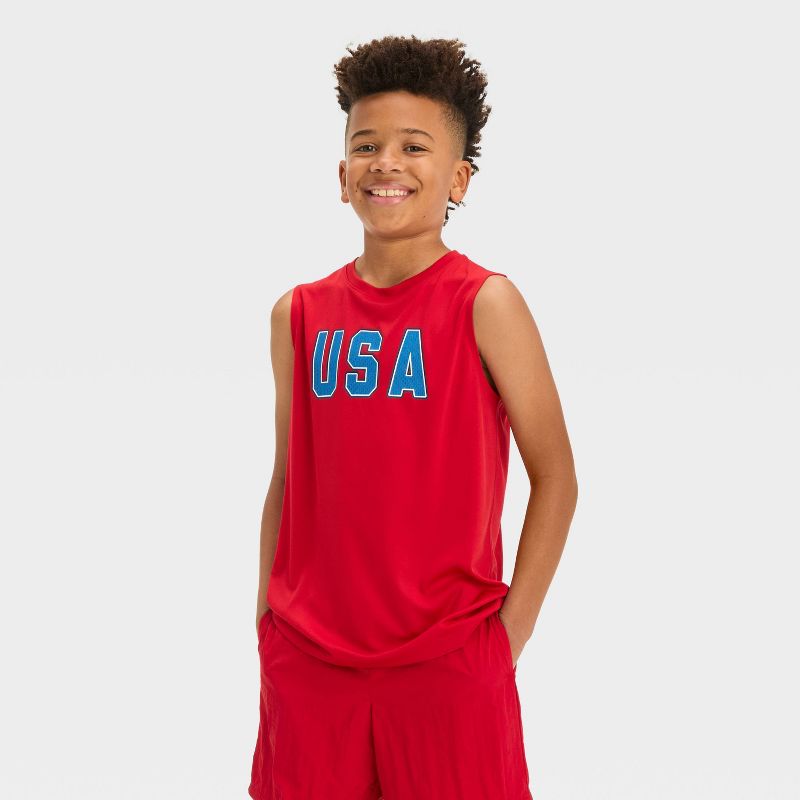 Boys&#39; Sleeveless&#160;&#39;USA&#39; Graphic T-Shirt - All In Motion™ Red, 1 of 4