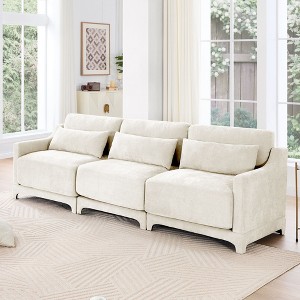 3-Seater Wooden Base Chenille Sofa with Lumbar Pillow High Resilience Sponge Elegant Armrests Easy Install Beige - 1 of 4