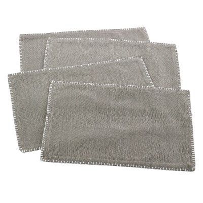 4pk Gray Celena Whip Stitched Design Placemat 13"x19" - Saro Lifestyle