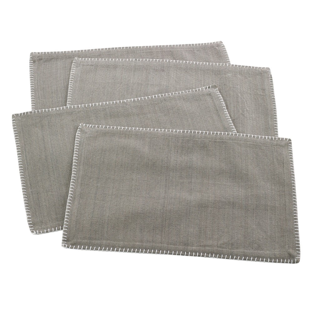 Photos - Tablecloth / Napkin 4pk Gray Celena Whip Stitched Design Placemat 13"x19" - Saro Lifestyle: Cotton, Rectangle, Spot Clean, Set for Dining Table