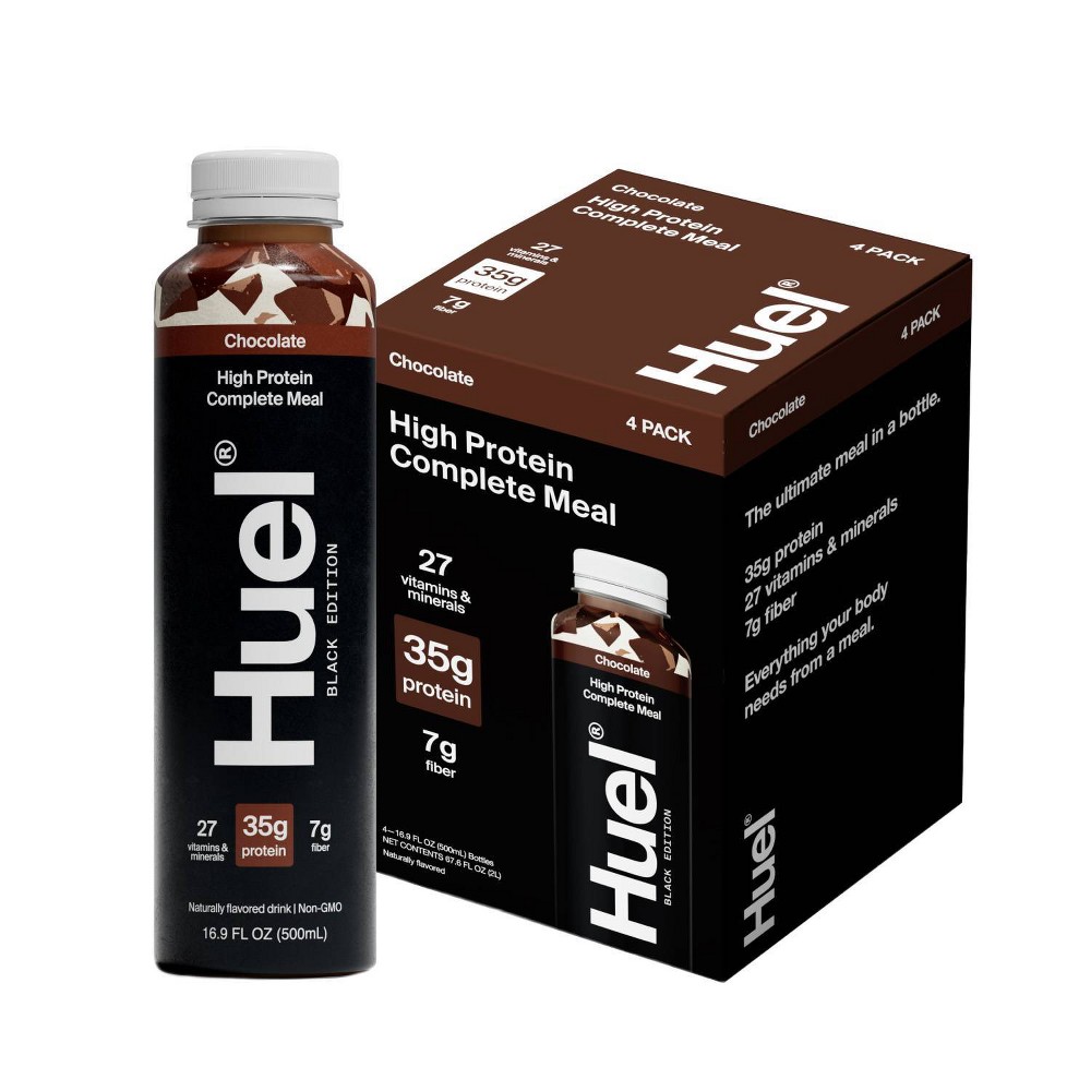 Huel Black Edition Chocolate Ready-to-Drink 35g Protein Meal Replacement - 4pk: Kosher, Certified Gluten-Free, Non-GMO, Vegan