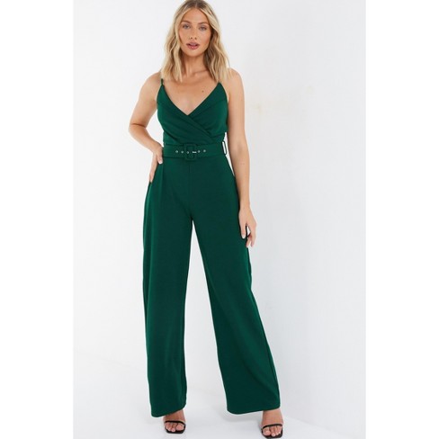 Plus Cowl Neck Belted Wide Leg Jumpsuit