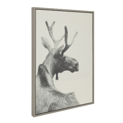 Gray Framed Moose Canvas Wall Art, 23x33