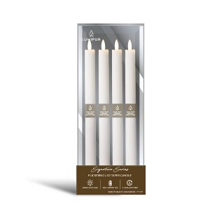 LumiPur 4pk 1"x9" Signature Collection Flickering Flameless LED Wax Taper Candle Linen White - 1 of 4