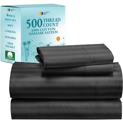Luxury 500 Thread Count Bed Sheets Set - 100% Cotton Sateen Sheets Set, Soft, Cool & Breathable, Deep Pocket by California Design Den