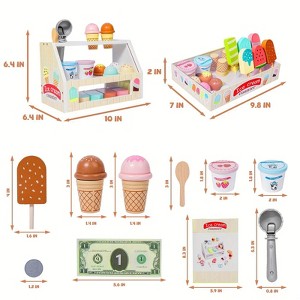 46Pcs Ice Cream Counter Playset for Kids, Wooden Ice Cream Shop Pretend Play Food Kitchen Accessories with Scoop and Fake Money for  Girls Ages 3-8 - 1 of 4