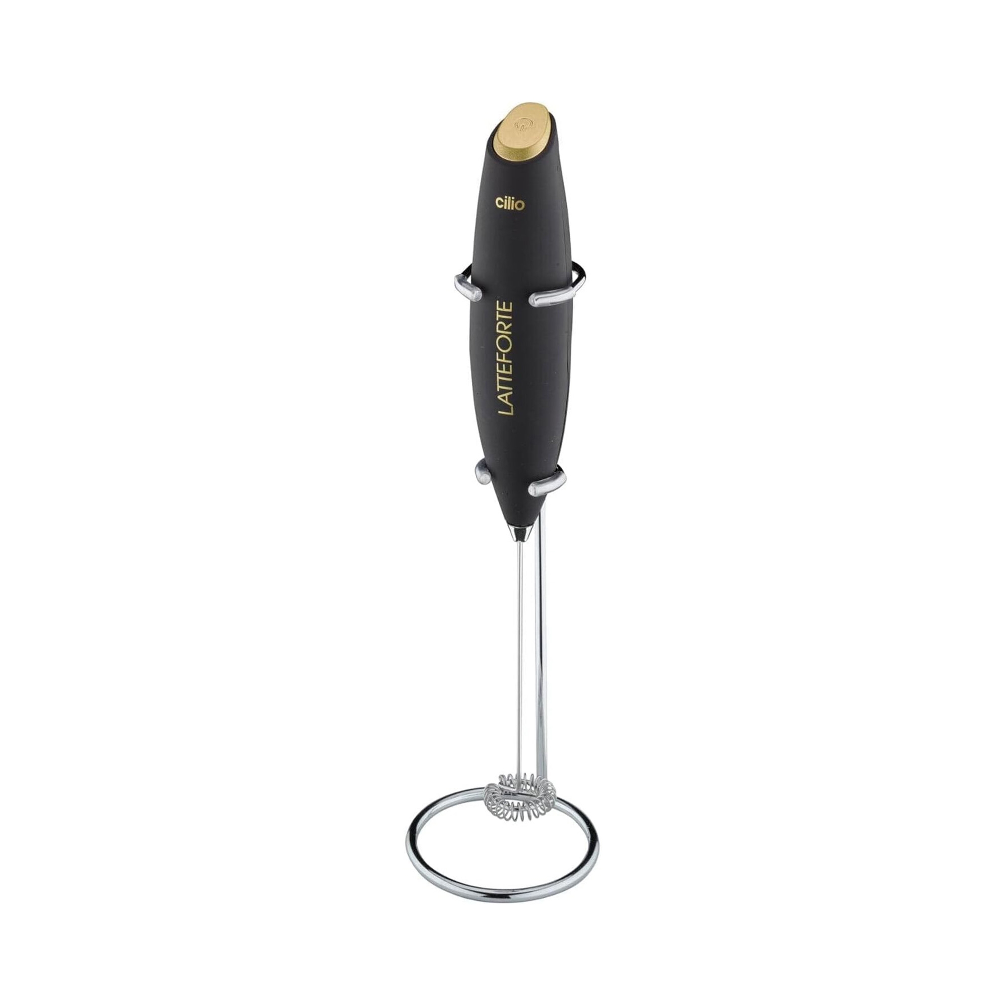Cilio Latteforte Battery Powered Milk Frother with Stainless Steel Stand, Black Matte