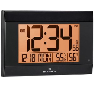 Marathon Atomic Digital Wall Clock With Auto-Night Light, Temperature & Humidity - 1 of 4