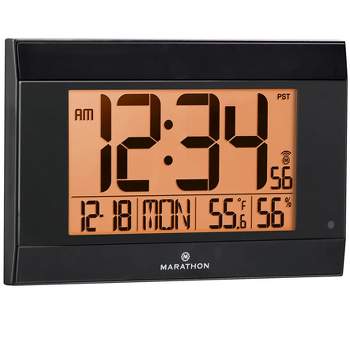 Marathon Atomic Digital Wall Clock With Auto-Night Light, Temperature & Humidity