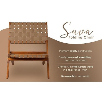 Navy Blue Woven Acacia Wood Folding Chair